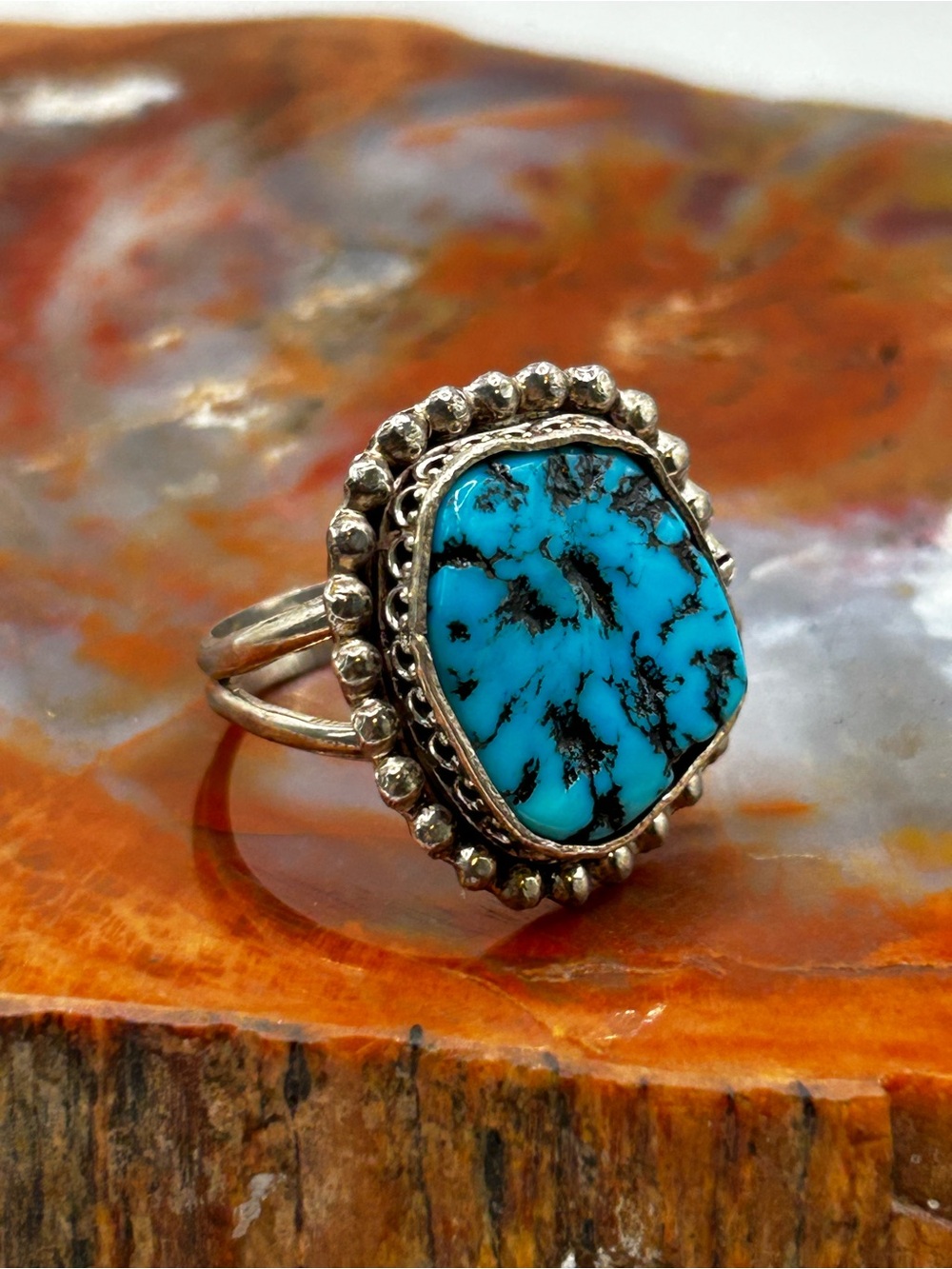 Southwest Sterling Silver Blue Turquoise Ring - Size 10 - Picture 3 of 7